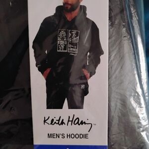 Keith Haring Men’s Graphic Pullover Hoodie Fleece Kangaroo Pocket NWT L Black